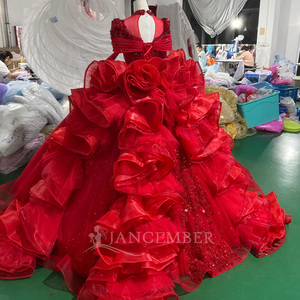 Mc056 Ruby Red Glitter Organza Party Dress Boat Neck Beaded Fringe Shoulder Ruffle Sequin Embroidered <b>Ball</b> <b>Gown</b> <b>Vintage</b> Chapel - Product Image 4