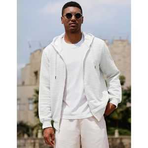 Sweat-shirt à capuche jacquard pour homme FOXA, manches longues, cordon de serrage, décontracté, avec poches, coupe classique, tissu tricoté - Product Image 4