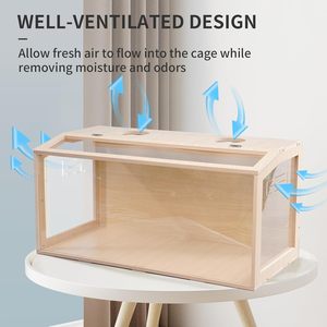 Gabbia per criceti in legno con parte superiore aperta, ben ventilata, facile da pulire, adatta per criceti syriaci, criceti nano e altri piccoli animali domestici - Product Image 4