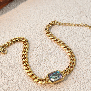 Bracciale a catena cubana SongYi con cristalli colorati intarsiati, bracciale girocollo da donna alla moda con pietre ovali e rettangolari, gioielli impilabili per tutti i giorni - Product Image 5