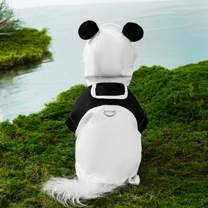 Panda-Themed Dog <b>Raincoat</b> Black And White Polyester Waterproof For Small Medium Dogs Outdoor Use Four Seasons - Product Image 3