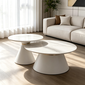 Light Luxury <b>Nesting</b> Coffee <b>Table</b> White Conical Base Marble Pattern Top Modern Home <b>Living</b> <b>Room</b> Multi-purpose Custom Size Accent - Product Image 4