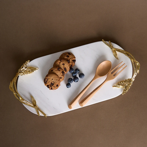 SAIDKOCC plateau en marbre naturel pour Dessert parfum bijoux vanité plateau avec poignée dorée pour <span class=keywords><strong>commode</strong></span> comptoir Table basse - Product Image 1