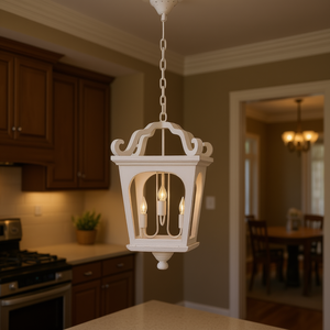 Lustre en bois à 4 lumières réglables avec chaîne, suspension carrée blanche pour cuisine, salle à manger, hall d'entrée, ampoule E26 non incluse - Product Image 2