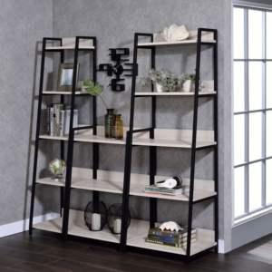 DB Traditional 5-Tier <b>Bookshelf</b> Natural and Black <b>Glass</b> Ladder for Home Office Living Room or Workshop - Product Image 5