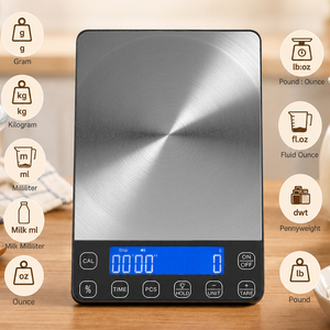 Balance électronique de cuisine numérique haute précision, fine, en acier inoxydable, avec écran LCD rétroéclairé bleu, fonction tare et unités de mesure PCS. - Product Image 6