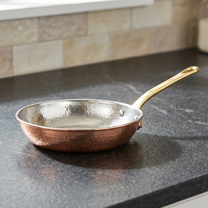 Hand Hammered Cast Iron Frying <b>Pan</b> Enamel Interior Copper Exterior Brass <b>Handle</b> American Style Eco-Friendly Durable Gas - Product Image 3