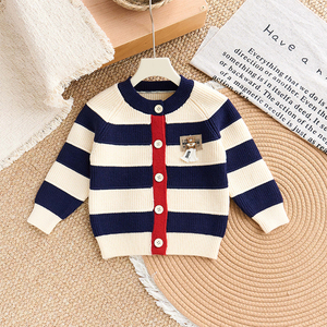 Haut de gamme qualité petit ours décoration rayé tricoté <span class=keywords><strong>Cardigan</strong></span> pull en tricot filles chandails - Product Image 2