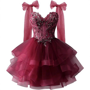 Layered Tulle Prom Dress Sweetheart Neckline Bow Straps Ball Gown Style Chiffon Fabric - Product Image 1