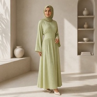 Robe longue élégante pour femmes, Abaya de Dubaï, couleur unie, manches longues, col rond, vêtements musulmans modestes avec lacets, robe de fête pour l'Aïd