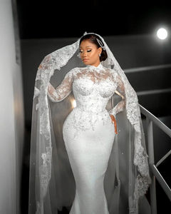 Mumuleo <span class=keywords><strong>Robe</strong></span> de mariée en <span class=keywords><strong>dentelle</strong></span> <span class=keywords><strong>blanche</strong></span> Robes de mariée africaines perlées Appliques Aso Ebi <span class=keywords><strong>Robe</strong></span> de mariage Photoshoot - Product Image 5