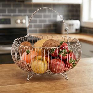 <b>Round</b> Metal Fruit <b>Basket</b> Wire Kitchen <b>Storage</b> Stand Type Minimalist Design Durable Single Tier - Product Image 6