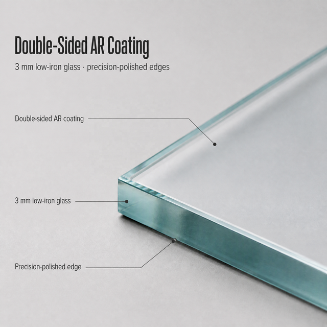 99% Transparent Double-Sided AR Coated Low-Iron Display Cover Glass 3mm Precision-Polished Edges AR Coated Glass