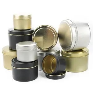 Tinplate Candle Tins Empty Candle Jars Decorative Gold Metal Containers 2oz 4oz 6oz 8oz Round Black Silver