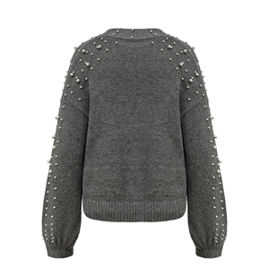 Suéter de Punto Personalizado para Mujer, Primavera-Otoño, Moda, Holgado, Cuello Redondo con Cuentas, Manga Larga, <span class=keywords><strong>Gris</strong></span> - Product Image 5