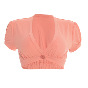 Viviblook Y26TP056 – Nouveau haut décontracté d'été pour femme, sexy, col en V, plissé, boutonné, court, à manches courtes, pour dames - Product Image 4