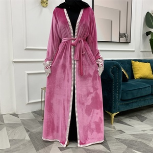 1847# Velvet Winter Design Muslim Kimono Abaya Cardigan Women Open Abayas Black Velvet Hijab Dress Dubai Size - Product Image 6