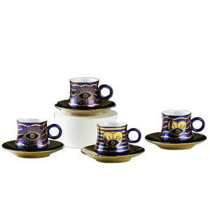 Tea New Item Ceramic Arabic Coffee Set Turkish Tea Set Porcelain 6 Cup 6 Saucer Set With Gift Box