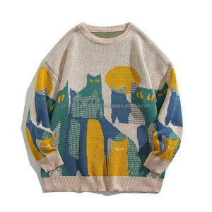 Suéter Retro a Cuadros con Corazón, Cuello Redondo, para Hombre y Mujer, Personalizado, Holgado, Estilo Estudiantil, de Moda, para Parejas, Tejido - Product Image 4