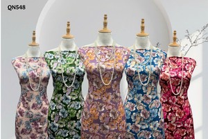 Prendas de moda vietnamitas ligeras de 150 cm, tejidas con tela jacquard 100% poliéster con estampado floral de camelia. - Product Image 2