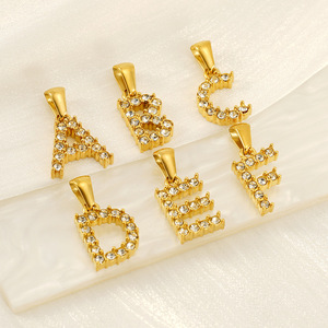 Golden Letter Pendant With White Zircon Inlay Alphabet Charm For Necklace Unisex Everyday Wear - Product Image 1