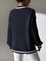 Stocks usine hiver Preppy Style femmes décontracté col en V motif ample pull pull avec 5 perles tenues tricotées pour dames