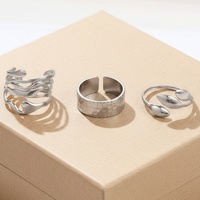 Europäisch-Amerikanisches Breites Geometrisches Ringset Einzigartiges Nischendesign Edelstahl 18K Gold Plattiert Offener Ring Unisex Verstellbare Ringe