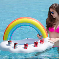 Porte-boisson flottant gonflable amusant arc-en-ciel d'été pour piscine avec porte-gobelet pour piscine, flotteurs pour boissons, Table de piscine