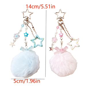 Chaîne argentée avec un grand <span class=keywords><strong>pompon</strong></span> en forme d'étoile et un nœud, breloque pour sac à dos, <span class=keywords><strong>porte</strong></span>-clés et sangle de téléphone, <span class=keywords><strong>porte</strong></span>-clés <span class=keywords><strong>pompon</strong></span> - Product Image 2