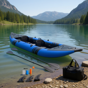 Kayak inflable azul para 2 personas, de 3.1-4 m, con remos de aluminio y kit de reparación, para lagos, ríos y uso recreativo. - Product Image 2