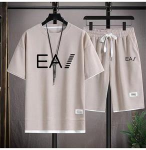 Ensemble deux pièces décontracté pour homme, mode estivale, short en maille respirant avec lettres imprimées, manches courtes amples - Product Image 2