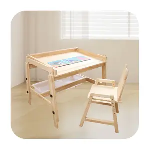 Moderno disegno per bambini mobili per l'apprendimento in legno per bambini arte tavolo e 2 sedie con mensola, tavolo da disegno per bambini