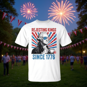 T-shirt con stampa “Rejecting Kings Since 1776”, design patriottico per il 4 luglio - Product Image 3