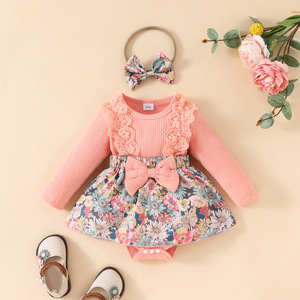 <span class=keywords><strong>Vestiti</strong></span> autunnali per neonata in pizzo a maniche lunghe vestito per bambine 0-1 anno gonna floreale di buona qualità <span class=keywords><strong>vestiti</strong></span> per bambini - Product Image 2