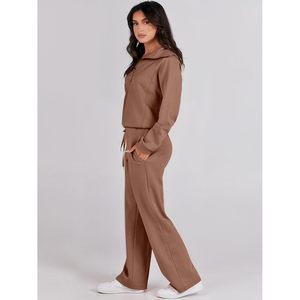 Ensembles 2 pièces pour femmes : Sweat-shirt demi-zip et pantalon large décontracté, respirant, toutes saisons - Product Image 3