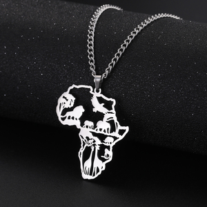 <span class=keywords><strong>Collana</strong></span> Myshape con Contorno Mappa dell'Africa, <span class=keywords><strong>Ciondolo</strong></span> con Animali Tribali Elefante e <span class=keywords><strong>Leone</strong></span> in Acciaio Inossidabile, Gioielli Africani Regalo di Capodanno - Product Image 5