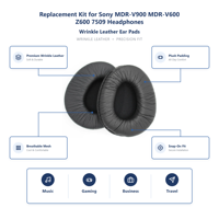 Coussinets de remplacement effet peau froissée compatibles avec les casques MDR-Z600 Z900 V600 V900 V900HD 7509 7509HD