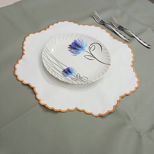 Eco-friendly 45*45cm Embroidered Edge Pure Flax Placemat Dining <b>Table</b> <b>Cloth</b> <b>Linen</b> Napkins for Wedding - Product Image 4