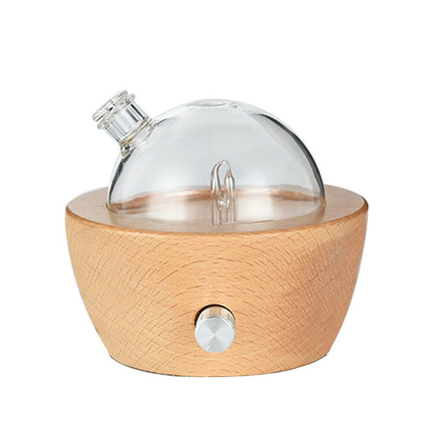 New Design Waterless Nebulizing Essential Oil Diffuser 7 Colors Lights Wood Base Glass Aroma Diffuser for Home Office