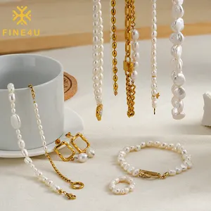 Vente en gros de bijoux en stock tendance sans ternissement collier de perles d'eau douce véritables en acier inoxydable plaqué pvd