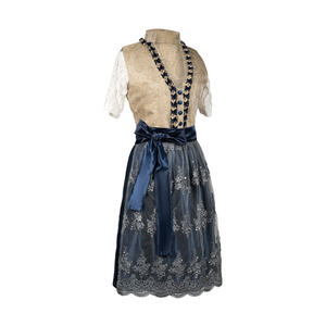 Robe traditionnelle Dirndl pour femmes, col en V, corsage perlé, jupe midi brodée florale, ceinture en satin, coupe trapèze, tenue formelle - Product Image 3