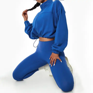 Giacche Sportive Corte con Coulisse per Donne, <span class=keywords><strong>Felpa</strong></span> Crop con Zip e Colletto Alto per Allenamento - Product Image 4