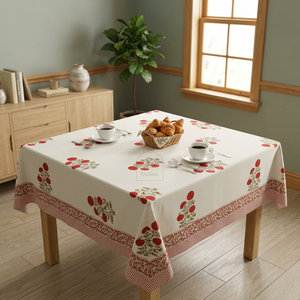 Mantel Cuadrado de Algodón Estampado a Mano de Alta Calidad con Diseño de Cerezas Rojas, Estilo Pastoral, Decoración para el Hogar, Lavable - Product Image 1