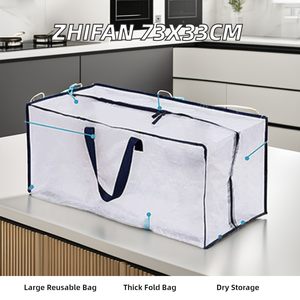 Sacs fourre-tout mobiles transparents tissés en PP clair avec couvercle anti-poussière à fermeture éclair pour utilisation dans la garde-robe pour le stockage des vêtements - Product Image 2