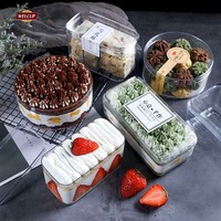 Boîte à gâteau brownie en plastique PS transparent sans BPA avec logo personnalisé, conteneur alimentaire jetable pour dessert tiramisu, vente en gros