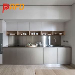 Meubles de cuisine en acier inoxydable sur mesure avec îlot, style simple, finition laquée, armoire de cuisine automatique - Product Image 3