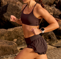 Shorts de sport pour femme 2-en-1 respirants à taille haute avec logo personnalisé, double couche, coupe papillon fluide pour la course et l'entraînement en salle de sport