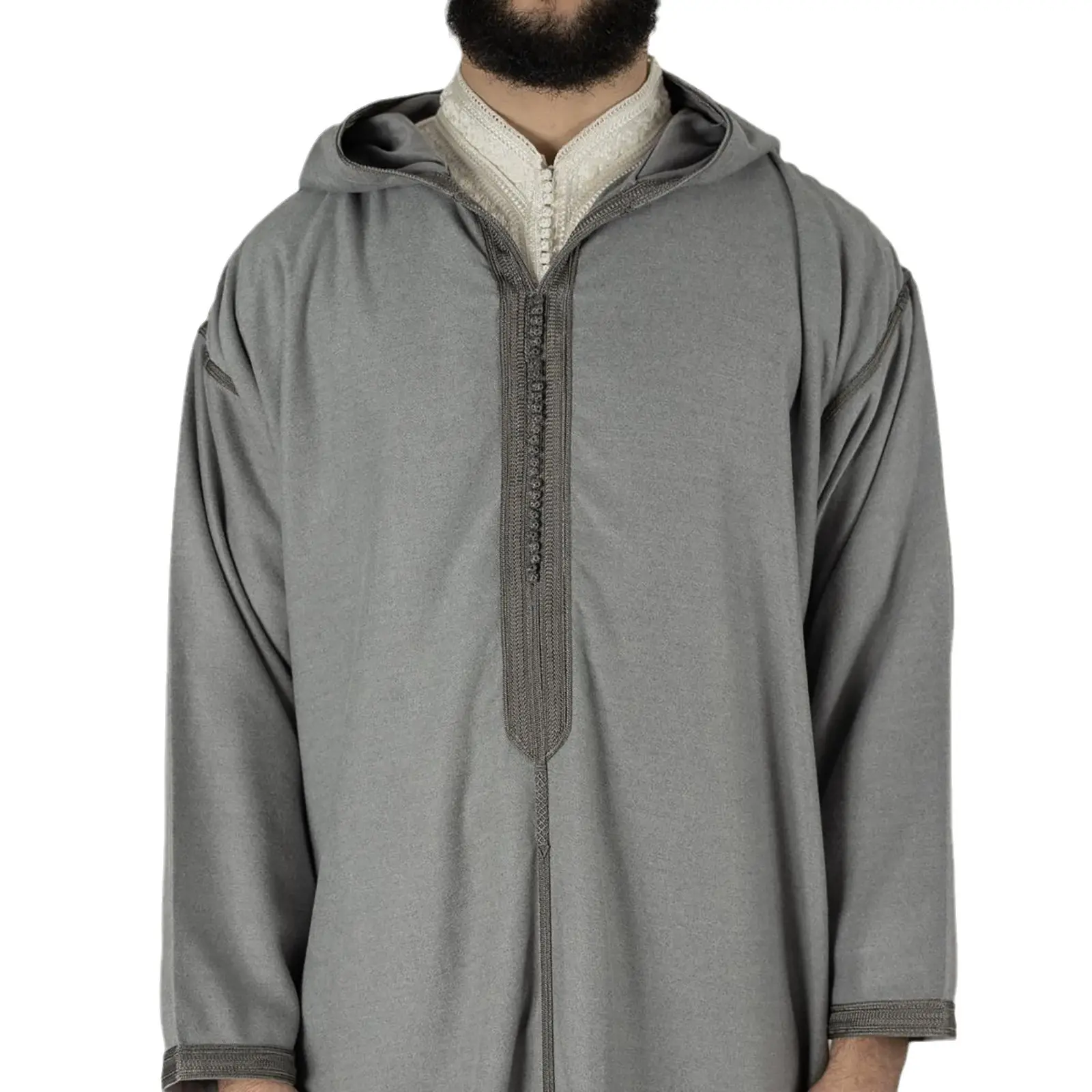 Moslim Arabische Heren Midden-Oostelijke Geborduurde Capuchon Met Lange Mouwen Shirt Thobes