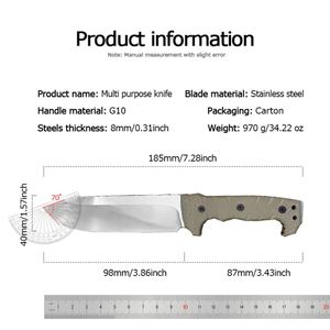 Cuchillo Táctico para Exteriores ML M8 Versión Europea con Hoja de Acero Inoxidable y Mango G10, Funda Incluida, Personalizable DIY OEM - Product Image 6