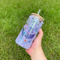 12oz 16oz pré-percé blanc sublimation double paroi verre peut neige globe verre peut avec couvercle en bambou adapté pour le vinyle